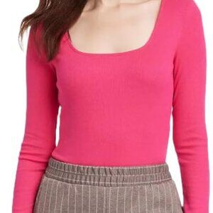 a new day Bright Pink Ribbed Long Sleeve Scoop Neck Top